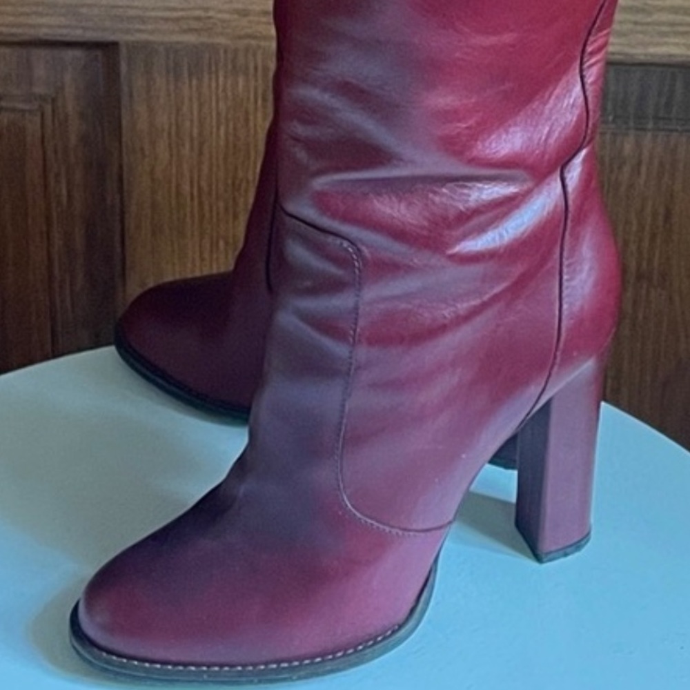 LANVIN Paris Burgundy Wine Leather Knee High Heel Boots 40 10 Worn Once RARE! - Picture 4 of 15
